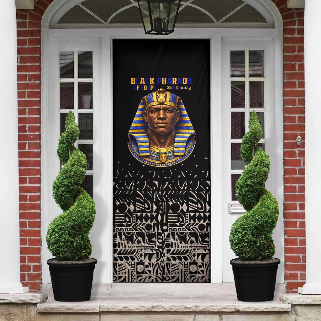 Taharqa Door Cover with Black Pharaoh Portrait, 25th Dynasty of Egypt Text and Nubian-Inspired - Wonder Print Shop