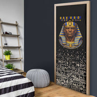 Taharqa Door Cover with Black Pharaoh Portrait, 25th Dynasty of Egypt Text and Nubian-Inspired - Wonder Print Shop