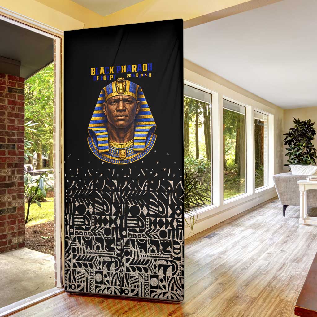 Taharqa Door Cover with Black Pharaoh Portrait, 25th Dynasty of Egypt Text and Nubian-Inspired - Wonder Print Shop