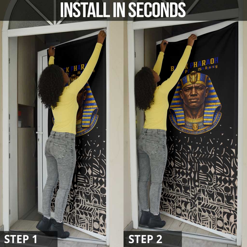 Taharqa Door Cover with Black Pharaoh Portrait, 25th Dynasty of Egypt Text and Nubian-Inspired - Wonder Print Shop