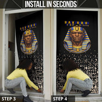 Taharqa Door Cover with Black Pharaoh Portrait, 25th Dynasty of Egypt Text and Nubian-Inspired - Wonder Print Shop