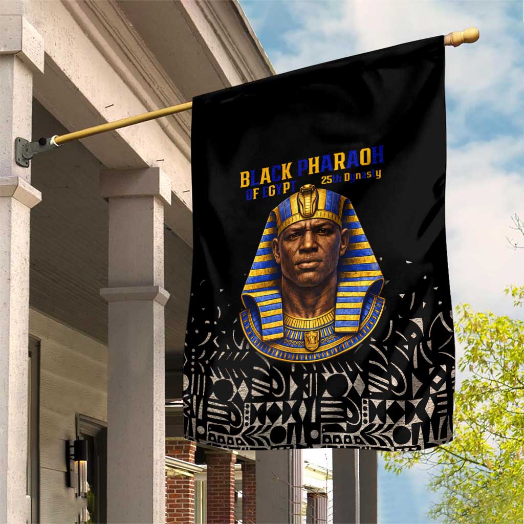 Taharqa Garden Flag with Black Pharaoh Portrait, 25th Dynasty of Egypt Text and Nubian-Inspired - Wonder Print Shop