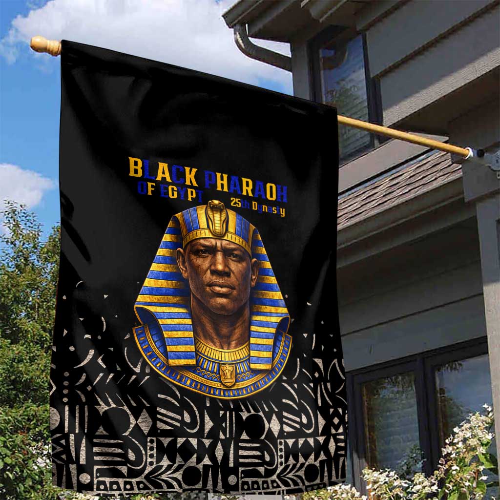 Taharqa Garden Flag with Black Pharaoh Portrait, 25th Dynasty of Egypt Text and Nubian-Inspired - Wonder Print Shop