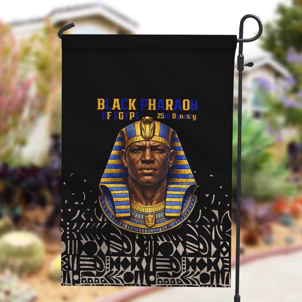 Taharqa Garden Flag with Black Pharaoh Portrait, 25th Dynasty of Egypt Text and Nubian-Inspired - Wonder Print Shop