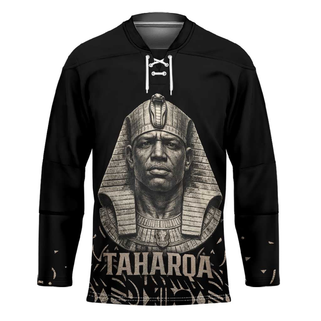 Taharqa Hockey Jersey with Black Pharaoh Portrait, 25th Dynasty of Egypt Text and Nubian-Inspired - Wonder Print Shop