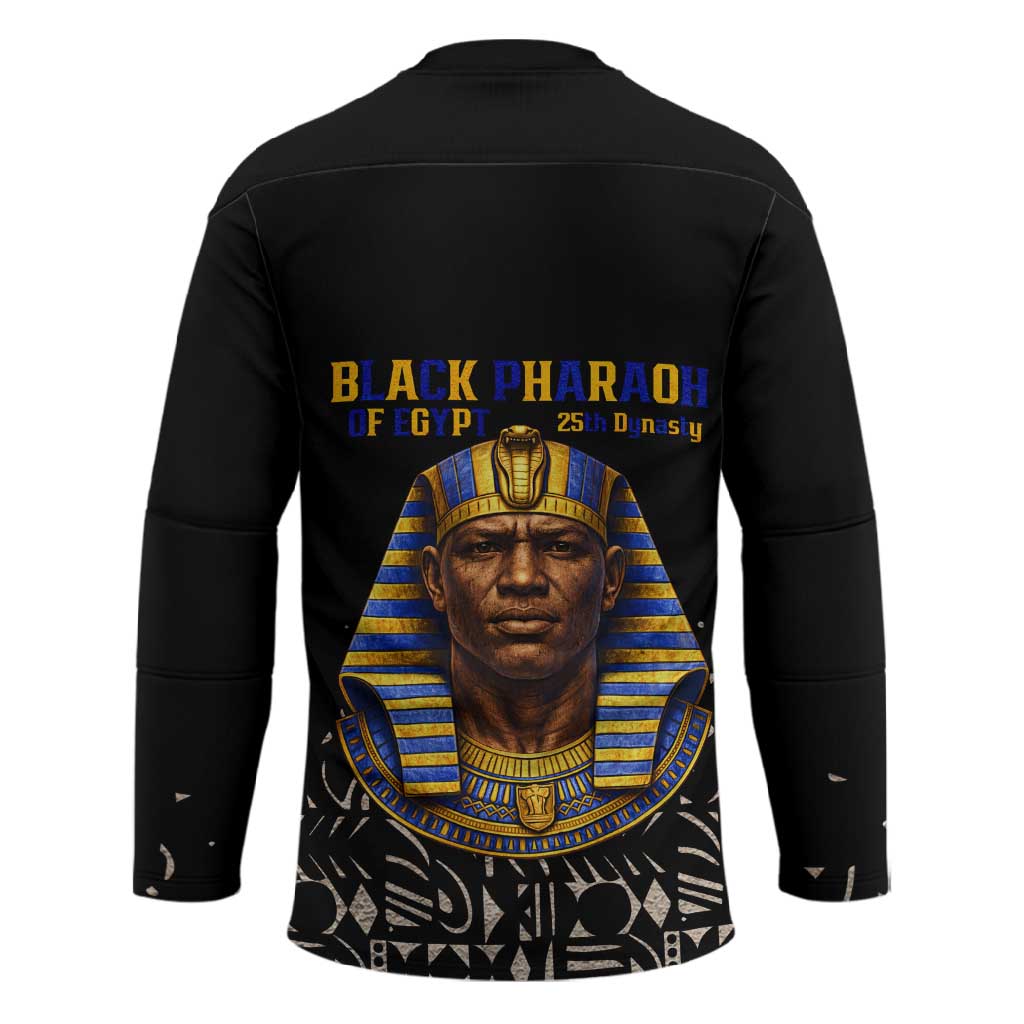 Taharqa Hockey Jersey with Black Pharaoh Portrait, 25th Dynasty of Egypt Text and Nubian-Inspired - Wonder Print Shop