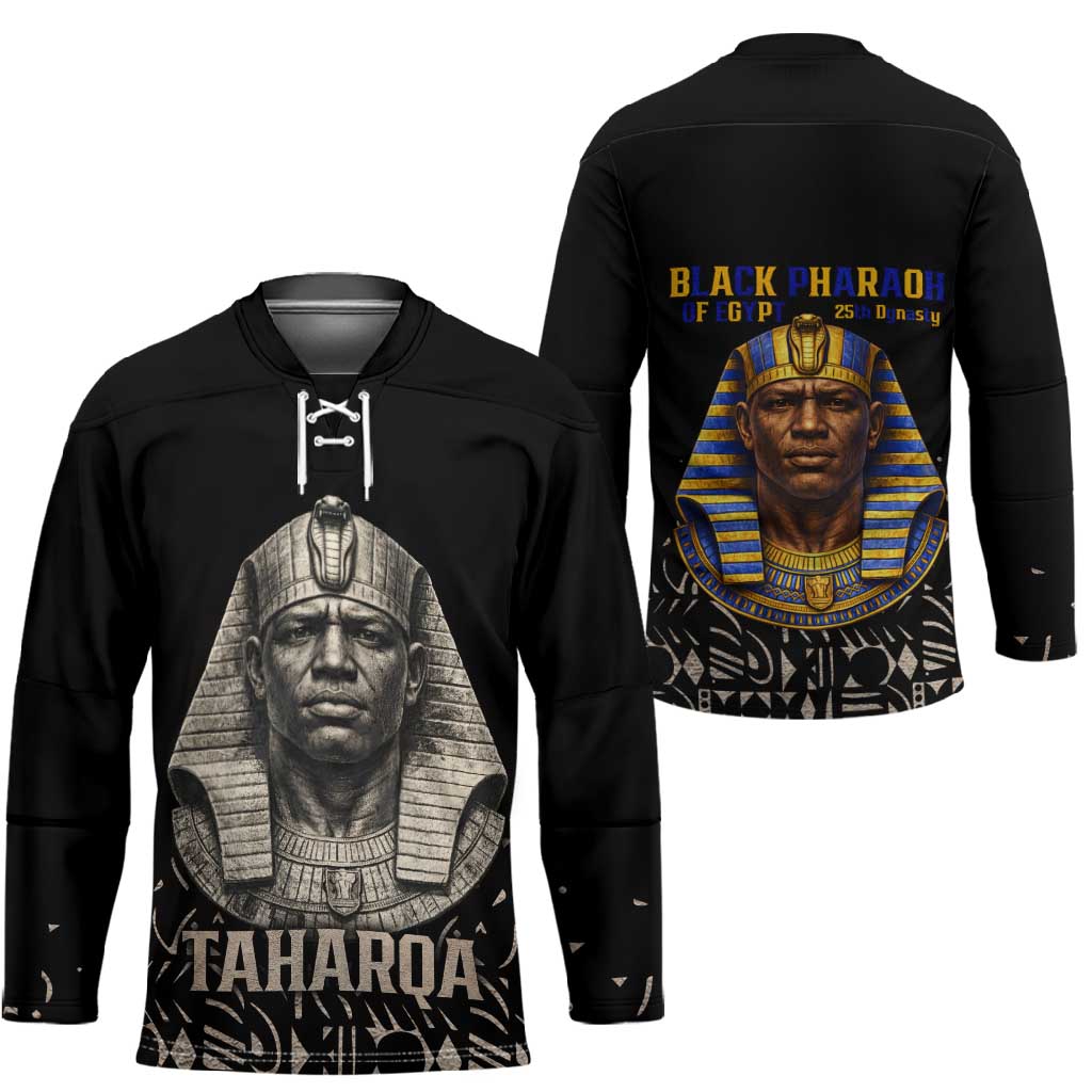Taharqa Hockey Jersey with Black Pharaoh Portrait, 25th Dynasty of Egypt Text and Nubian-Inspired - Wonder Print Shop
