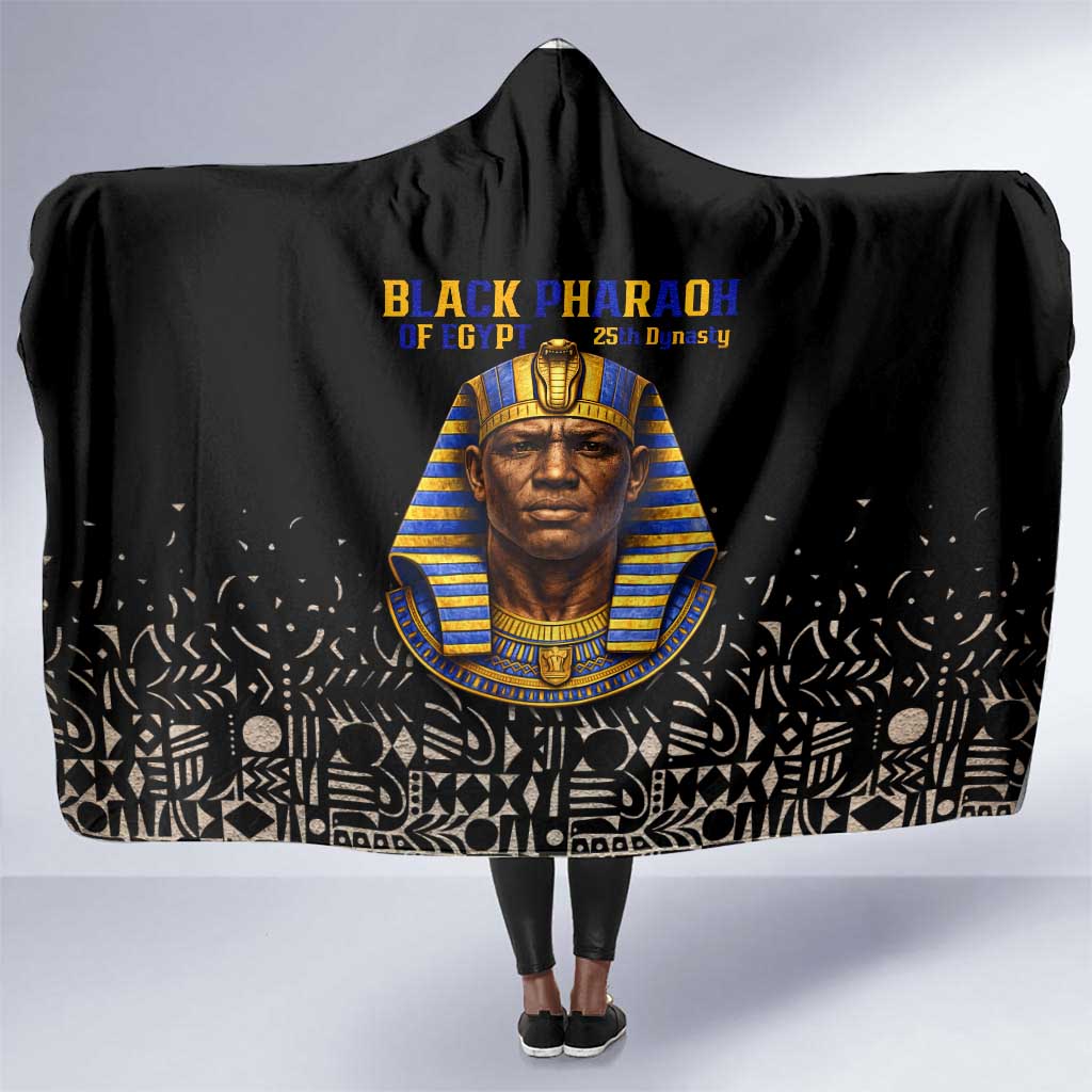 Taharqa Hooded Blanket with Black Pharaoh Portrait, 25th Dynasty of Egypt Text and Nubian-Inspired - Wonder Print Shop