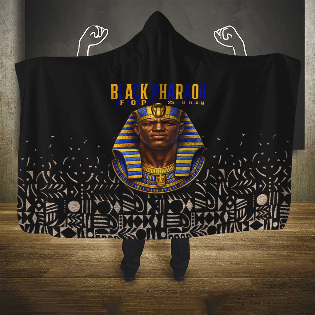Taharqa Hooded Blanket with Black Pharaoh Portrait, 25th Dynasty of Egypt Text and Nubian-Inspired - Wonder Print Shop