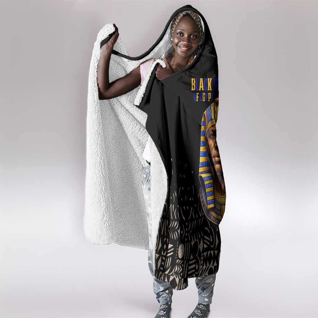 Taharqa Hooded Blanket with Black Pharaoh Portrait, 25th Dynasty of Egypt Text and Nubian-Inspired - Wonder Print Shop
