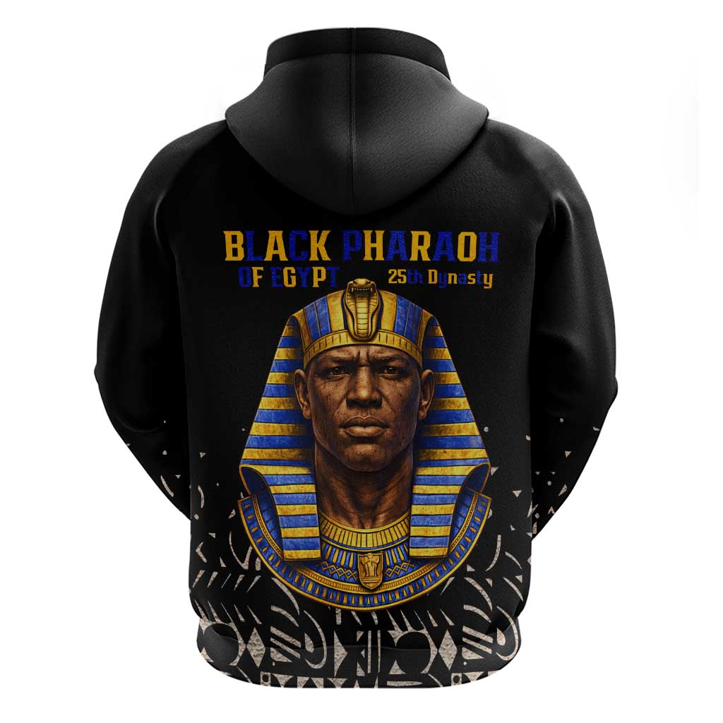 Taharqa Hoodie with Black Pharaoh Portrait, 25th Dynasty of Egypt Text and Nubian-Inspired - Wonder Print Shop