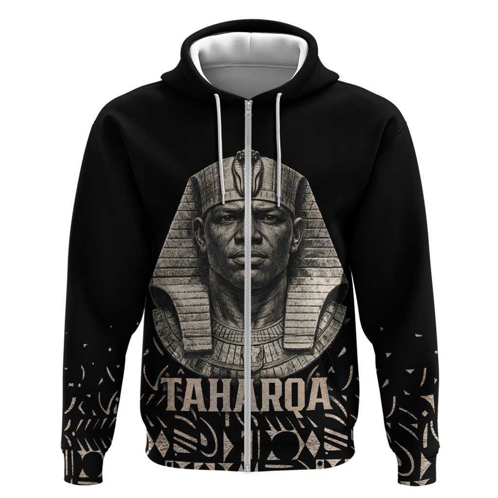 Taharqa Hoodie with Black Pharaoh Portrait, 25th Dynasty of Egypt Text and Nubian-Inspired - Wonder Print Shop
