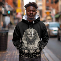 Taharqa Hoodie with Black Pharaoh Portrait, 25th Dynasty of Egypt Text and Nubian-Inspired - Wonder Print Shop