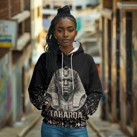Taharqa Hoodie with Black Pharaoh Portrait, 25th Dynasty of Egypt Text and Nubian-Inspired - Wonder Print Shop