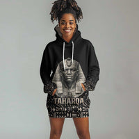 Taharqa Hoodie Dress with Black Pharaoh Portrait, 25th Dynasty of Egypt Text and Nubian-Inspired - Wonder Print Shop