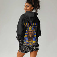 Taharqa Hoodie Dress with Black Pharaoh Portrait, 25th Dynasty of Egypt Text and Nubian-Inspired - Wonder Print Shop