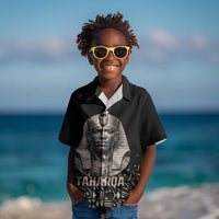 Taharqa Kid Hawaiian Shirt with Black Pharaoh Portrait, 25th Dynasty of Egypt Text and Nubian-Inspired - Wonder Print Shop