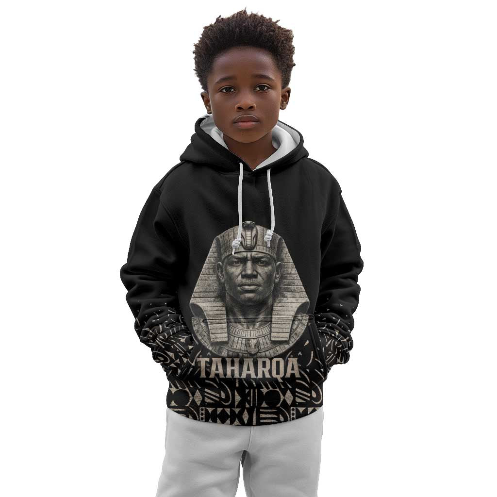 Taharqa Kid Hoodie with Black Pharaoh Portrait, 25th Dynasty of Egypt Text and Nubian-Inspired - Wonder Print Shop