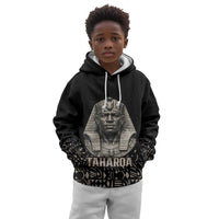 Taharqa Kid Hoodie with Black Pharaoh Portrait, 25th Dynasty of Egypt Text and Nubian-Inspired - Wonder Print Shop
