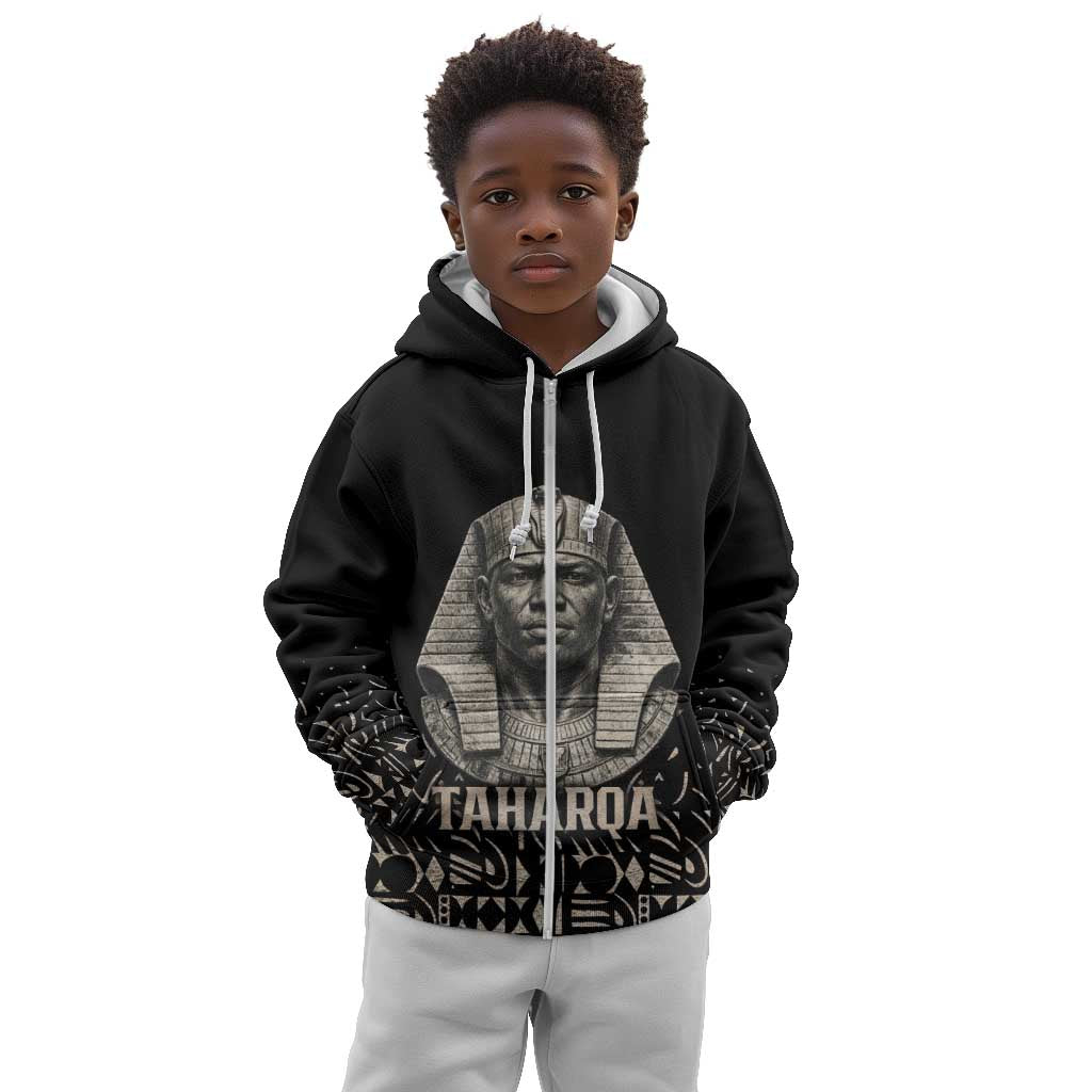 Taharqa Kid Hoodie with Black Pharaoh Portrait, 25th Dynasty of Egypt Text and Nubian-Inspired - Wonder Print Shop