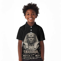 Taharqa Kid Polo Shirt with Black Pharaoh Portrait, 25th Dynasty of Egypt Text and Nubian-Inspired - Wonder Print Shop