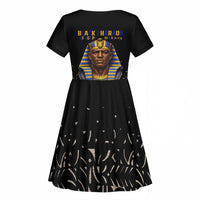 Taharqa Kid Short Sleeve Dress with Black Pharaoh Portrait, 25th Dynasty of Egypt Text and Nubian-Inspired - Wonder Print Shop