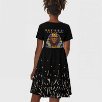 Taharqa Kid Short Sleeve Dress with Black Pharaoh Portrait, 25th Dynasty of Egypt Text and Nubian-Inspired - Wonder Print Shop