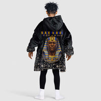 Taharqa Kid Wearable Blanket Hoodie with Black Pharaoh Portrait, 25th Dynasty of Egypt Text and Nubian-Inspired - Wonder Print Shop
