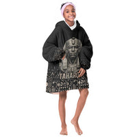 Taharqa Kid Wearable Blanket Hoodie with Black Pharaoh Portrait, 25th Dynasty of Egypt Text and Nubian-Inspired - Wonder Print Shop
