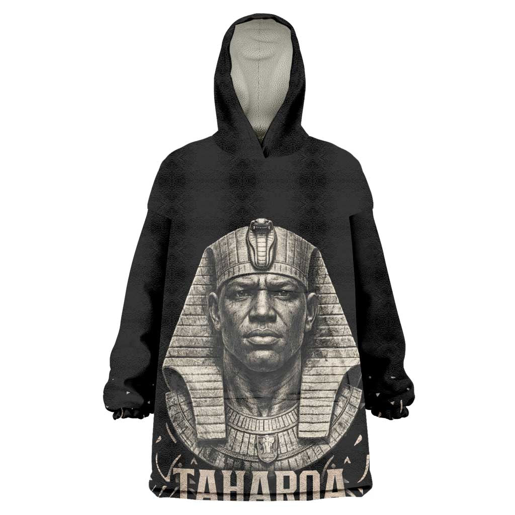Taharqa Kid Wearable Blanket Hoodie with Black Pharaoh Portrait, 25th Dynasty of Egypt Text and Nubian-Inspired - Wonder Print Shop