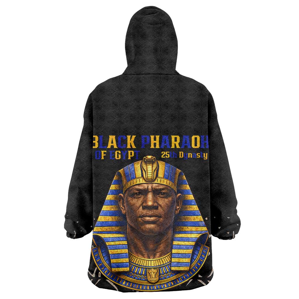 Taharqa Kid Wearable Blanket Hoodie with Black Pharaoh Portrait, 25th Dynasty of Egypt Text and Nubian-Inspired - Wonder Print Shop