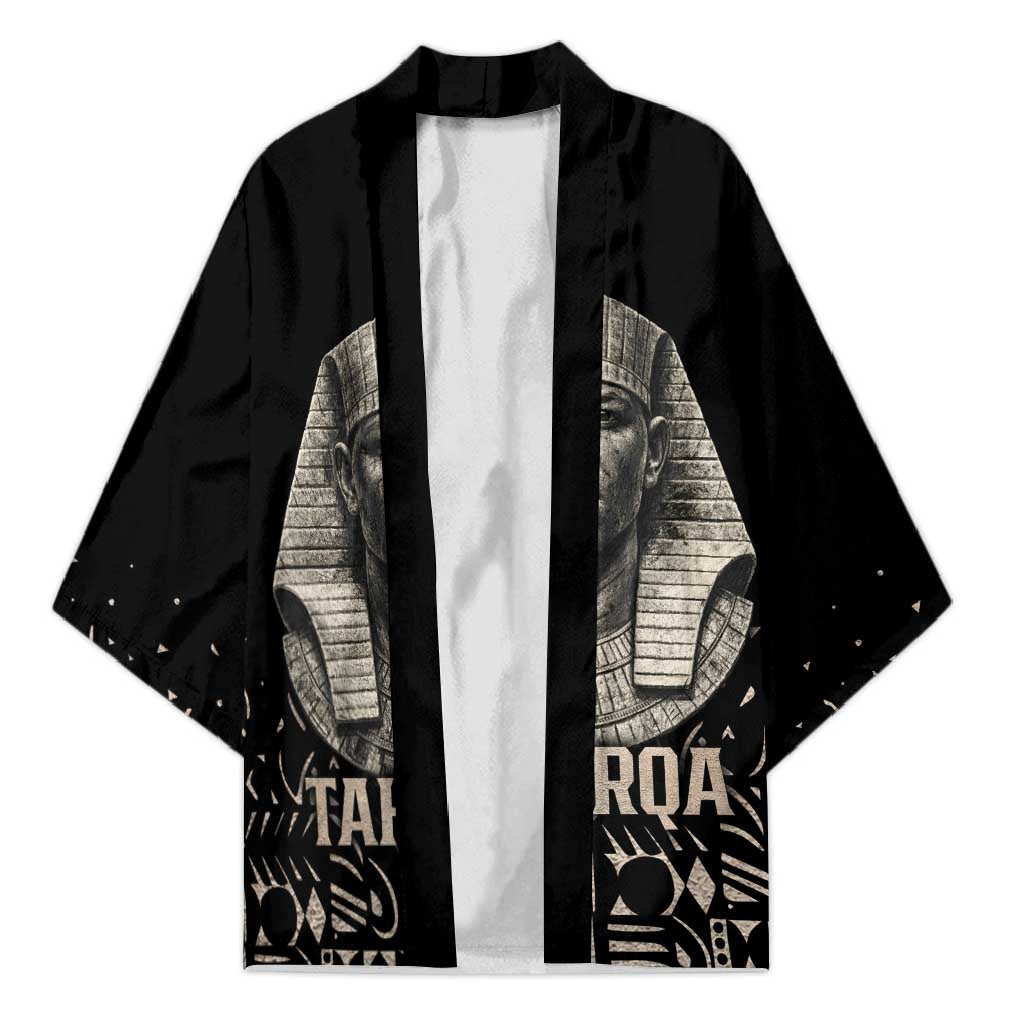 Taharqa Kimono with Black Pharaoh Portrait, 25th Dynasty of Egypt Text and Nubian-Inspired - Wonder Print Shop