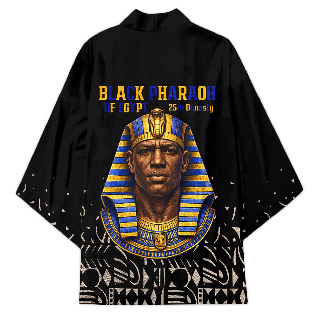 Taharqa Kimono with Black Pharaoh Portrait, 25th Dynasty of Egypt Text and Nubian-Inspired - Wonder Print Shop