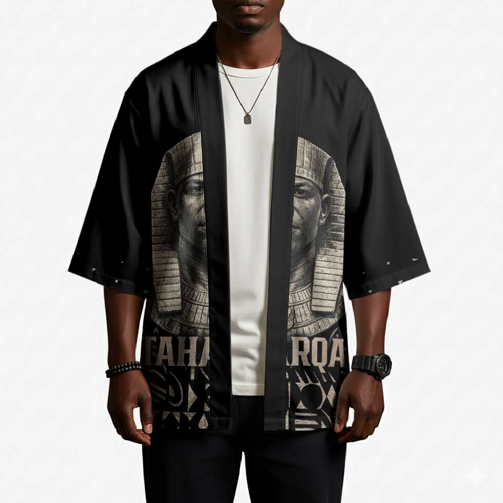 Taharqa Kimono with Black Pharaoh Portrait, 25th Dynasty of Egypt Text and Nubian-Inspired - Wonder Print Shop