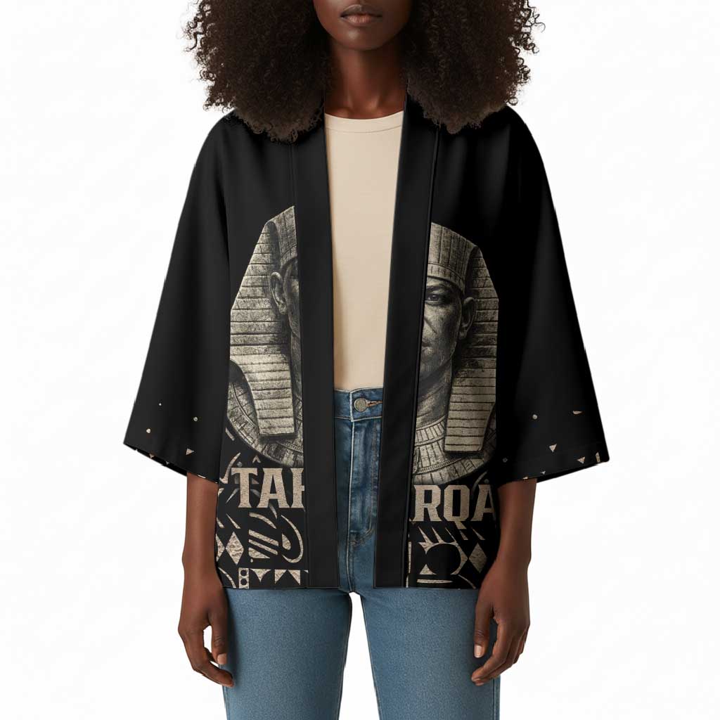 Taharqa Kimono with Black Pharaoh Portrait, 25th Dynasty of Egypt Text and Nubian-Inspired - Wonder Print Shop