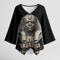 Taharqa Kimono Sleeve Blouse with Black Pharaoh Portrait, 25th Dynasty of Egypt Text and Nubian-Inspired - Wonder Print Shop