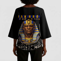 Taharqa Kimono Sleeve Blouse with Black Pharaoh Portrait, 25th Dynasty of Egypt Text and Nubian-Inspired - Wonder Print Shop