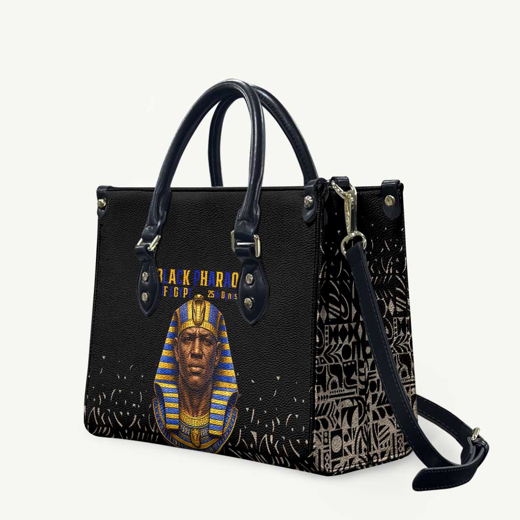 Taharqa Leather Bag with Black Pharaoh Portrait, 25th Dynasty of Egypt Text and Nubian-Inspired - Wonder Print Shop