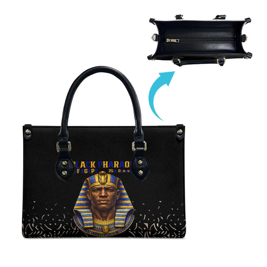 Taharqa Leather Bag with Black Pharaoh Portrait, 25th Dynasty of Egypt Text and Nubian-Inspired - Wonder Print Shop