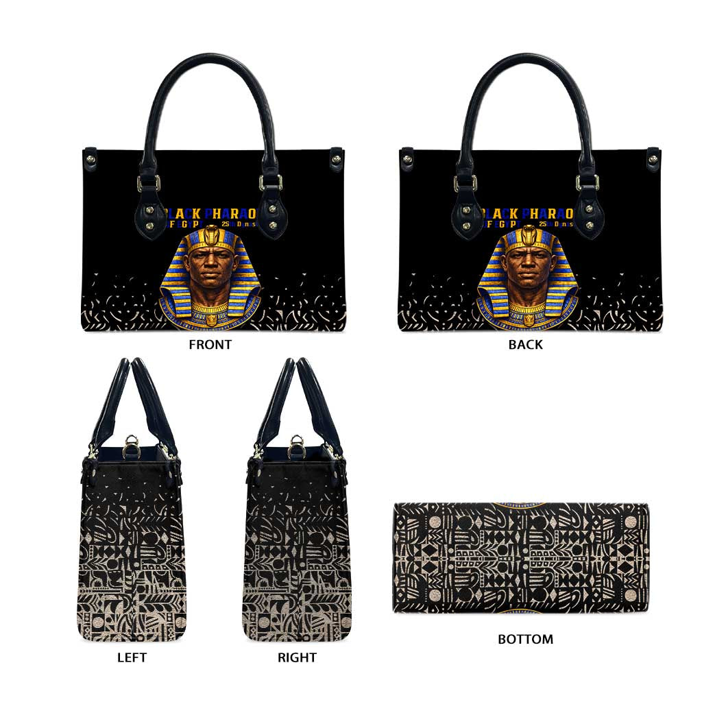Taharqa Leather Bag with Black Pharaoh Portrait, 25th Dynasty of Egypt Text and Nubian-Inspired - Wonder Print Shop