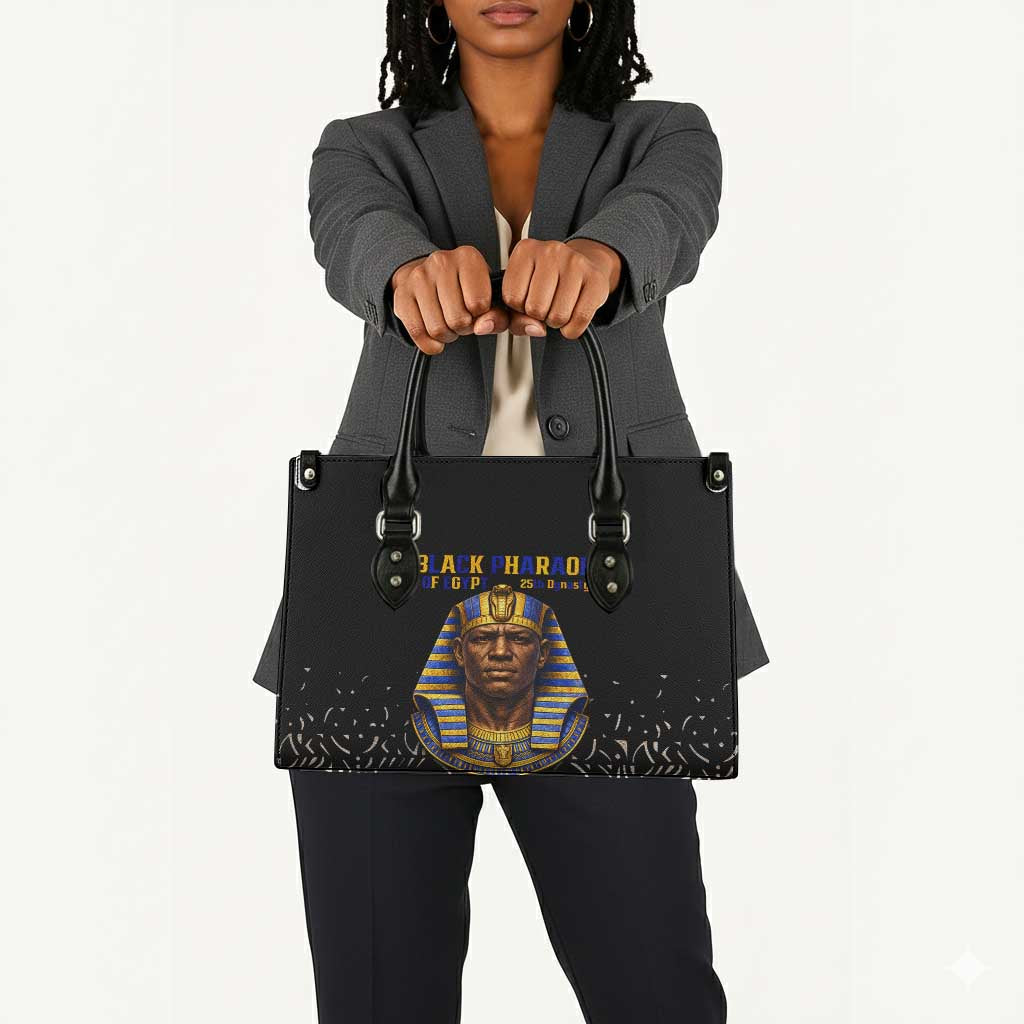 Taharqa Leather Bag with Black Pharaoh Portrait, 25th Dynasty of Egypt Text and Nubian-Inspired - Wonder Print Shop