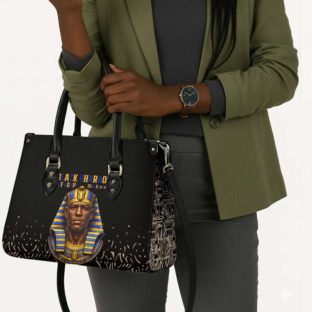 Taharqa Leather Bag with Black Pharaoh Portrait, 25th Dynasty of Egypt Text and Nubian-Inspired - Wonder Print Shop