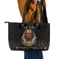 Taharqa Leather Tote Bag with Black Pharaoh Portrait, 25th Dynasty of Egypt Text and Nubian-Inspired - Wonder Print Shop