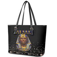 Taharqa Leather Tote Bag with Black Pharaoh Portrait, 25th Dynasty of Egypt Text and Nubian-Inspired - Wonder Print Shop