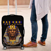 Taharqa Luggage Cover with Black Pharaoh Portrait, 25th Dynasty of Egypt Text and Nubian-Inspired - Wonder Print Shop