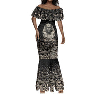 Taharqa Mermaid Dress with Black Pharaoh Portrait, 25th Dynasty of Egypt Text and Nubian-Inspired - Wonder Print Shop
