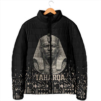 Taharqa Padded Jacket with Black Pharaoh Portrait, 25th Dynasty of Egypt Text and Nubian-Inspired - Wonder Print Shop
