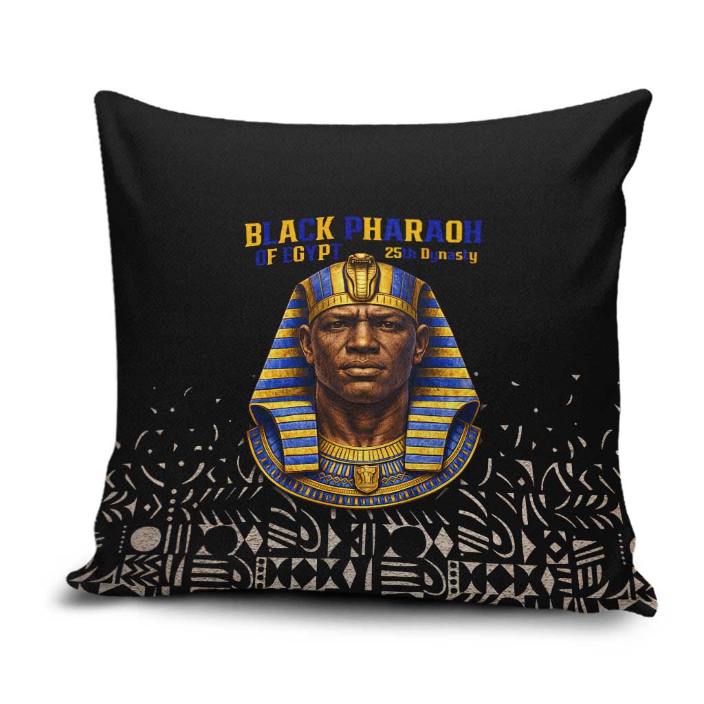 Taharqa Pillow Cover with Black Pharaoh Portrait, 25th Dynasty of Egypt Text and Nubian-Inspired - Wonder Print Shop