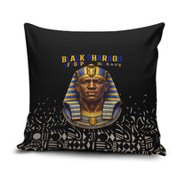 Taharqa Pillow Cover with Black Pharaoh Portrait, 25th Dynasty of Egypt Text and Nubian-Inspired - Wonder Print Shop