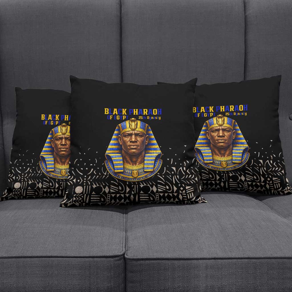 Taharqa Pillow Cover with Black Pharaoh Portrait, 25th Dynasty of Egypt Text and Nubian-Inspired - Wonder Print Shop